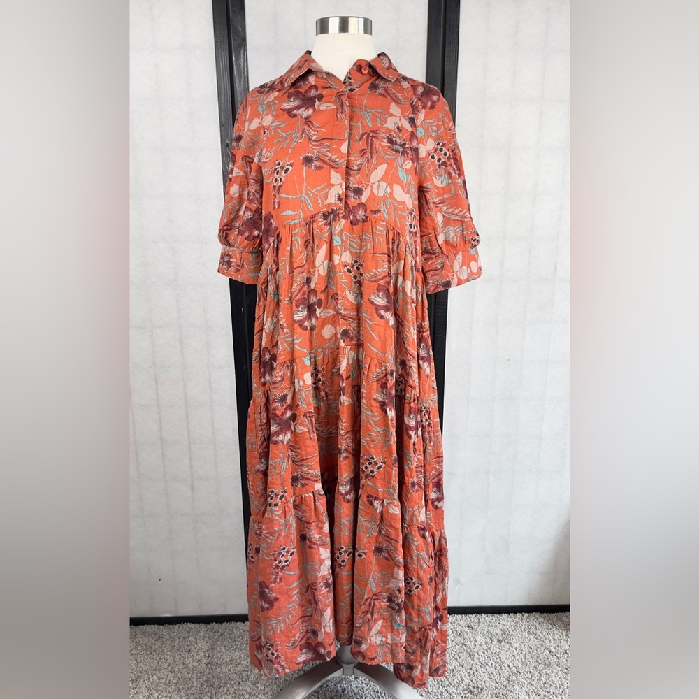 Floral Orange Button-Up Maxi Dress